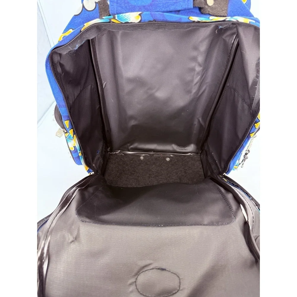 American Eagle Blue Hawaiian Hibiscus Rolling Backpack Carry On Travel Bag VTG